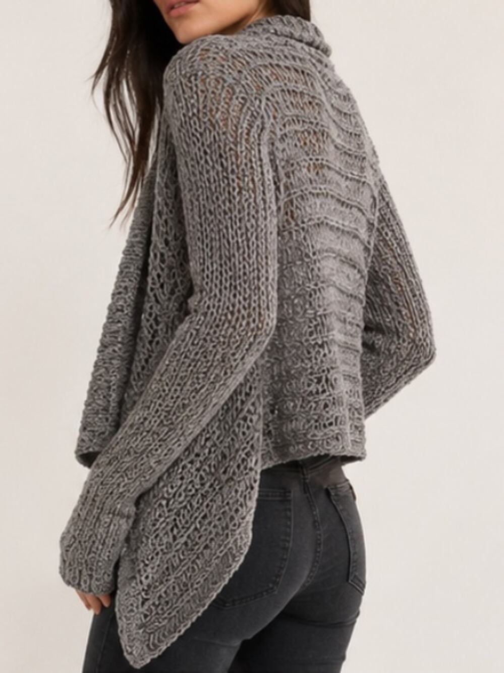 Helmut Lang Hand Knit Baby Alpaca Blend Open Front Cardigan Sweater Gray Size S